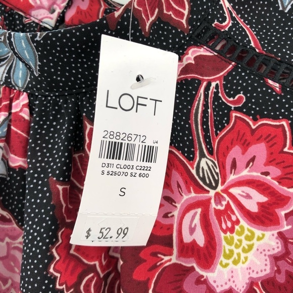 LOFT Garden Print Bell Sleeve Blouse Flowy S NWT Floral Flower Print Keyhole New - Picture 4 of 11